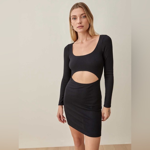 Reformation Denmark Dress cut out ribbed mini Dress NWT size L - Picture 3 of 5